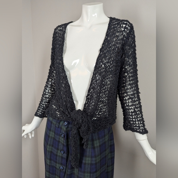 Lani Lau Hawaii Popcorn Knit Tie Front Cardigan One Size Boho Beach Sweater - Picture 2 of 10